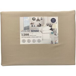 Color Sense 1200 Thread Count Cotton Blend 6-Piece Sheet Set, King - French Oak